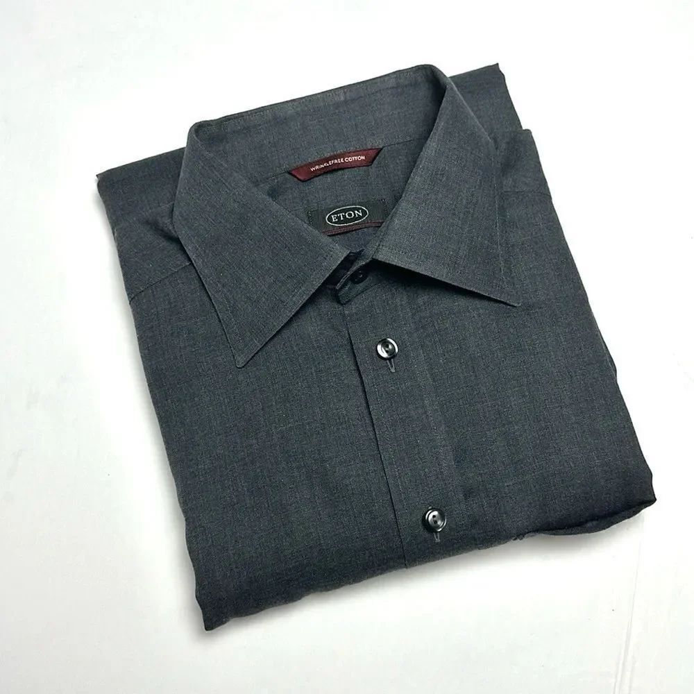 Eton Gray Button Down Shirt Cotton Long Sleeve EUR 41 Neck 16